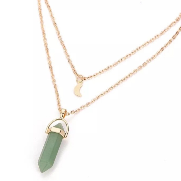 Natural Stone Crystal Layered Gold Necklace Choker - Picture 4 of 6